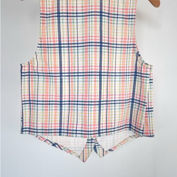 Vintage 90's Pastel Plaid Cotton Vest / Sz M / Button Up Grunge Punk Retro - Picture 6 of 9